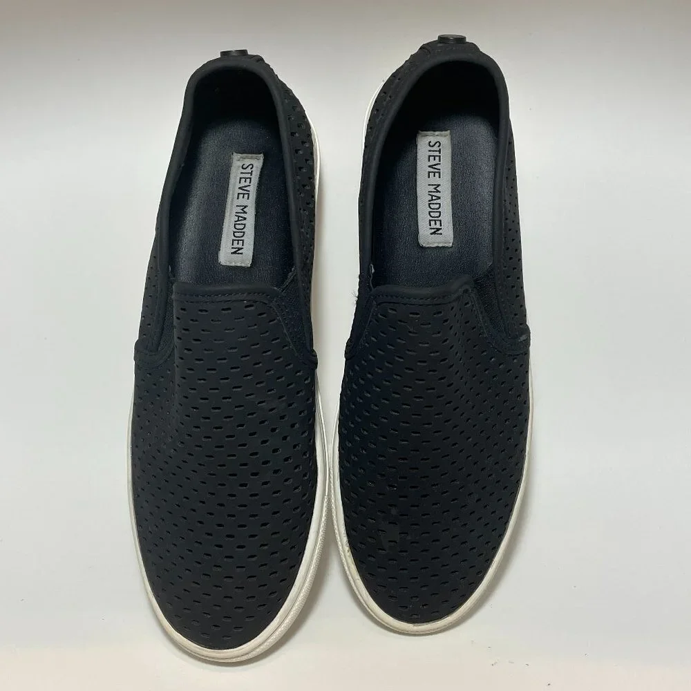 Steve Madden Women's Size‎ 9.5B Perforated Black Slip On Sneakers